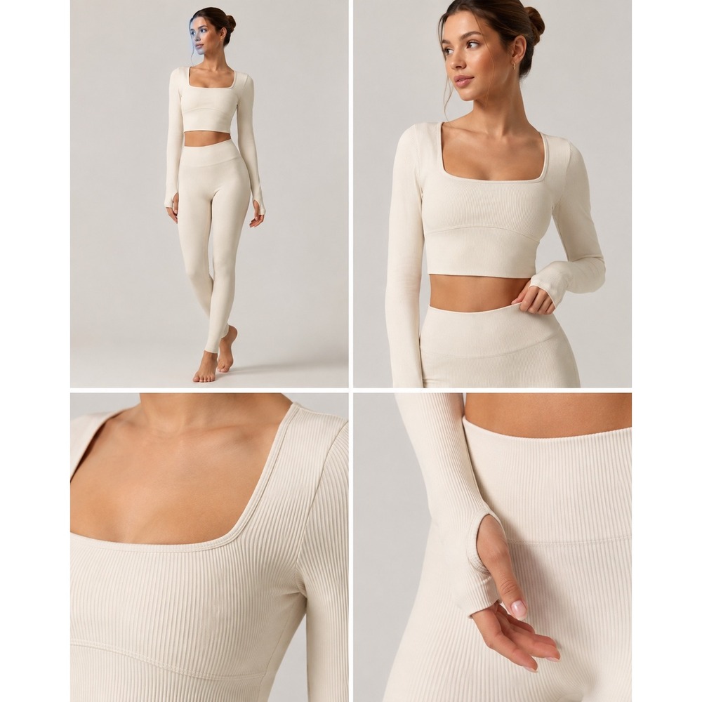 Ribbed Set Cream Beige Sculpting Pilates Princess Balletcore Athleisure Small OS